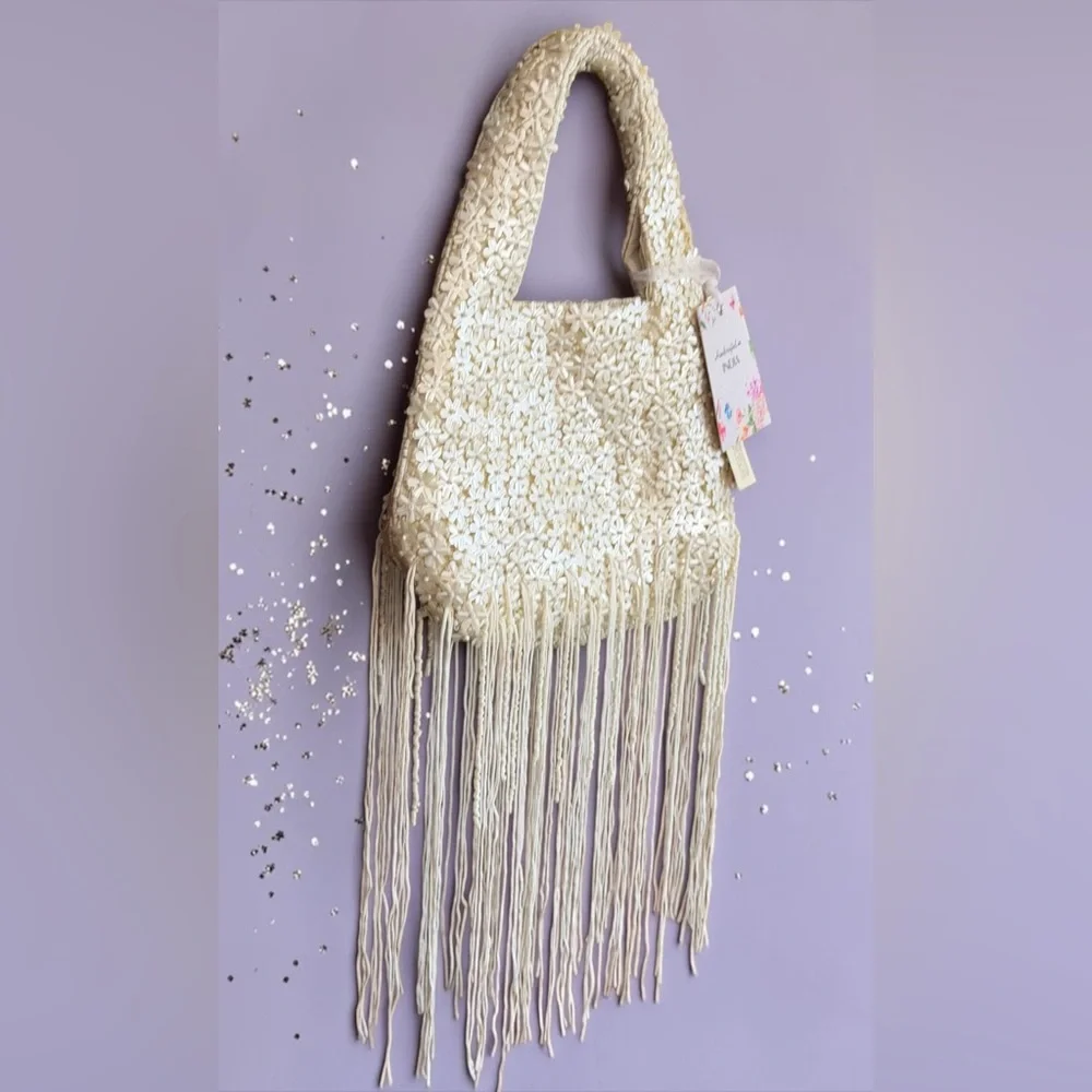 Handcrafted Ivory Beaded Fringe Bag A VIRAL SENSATION! Brand New with Tags!